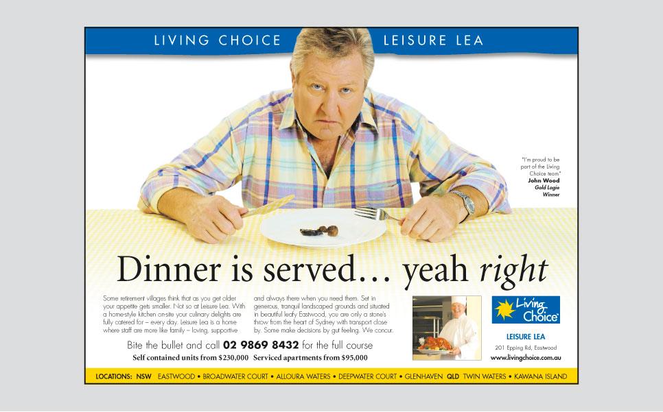 Living Choice dinner is served press ad design