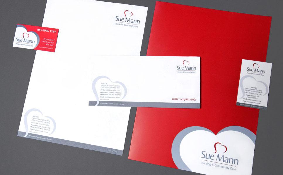 Sue Mann logo and stationery design samples