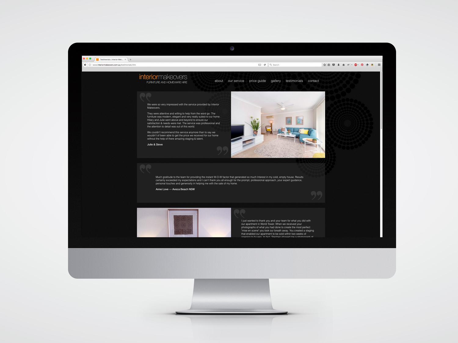 Interior Makeovers website design testimonial page