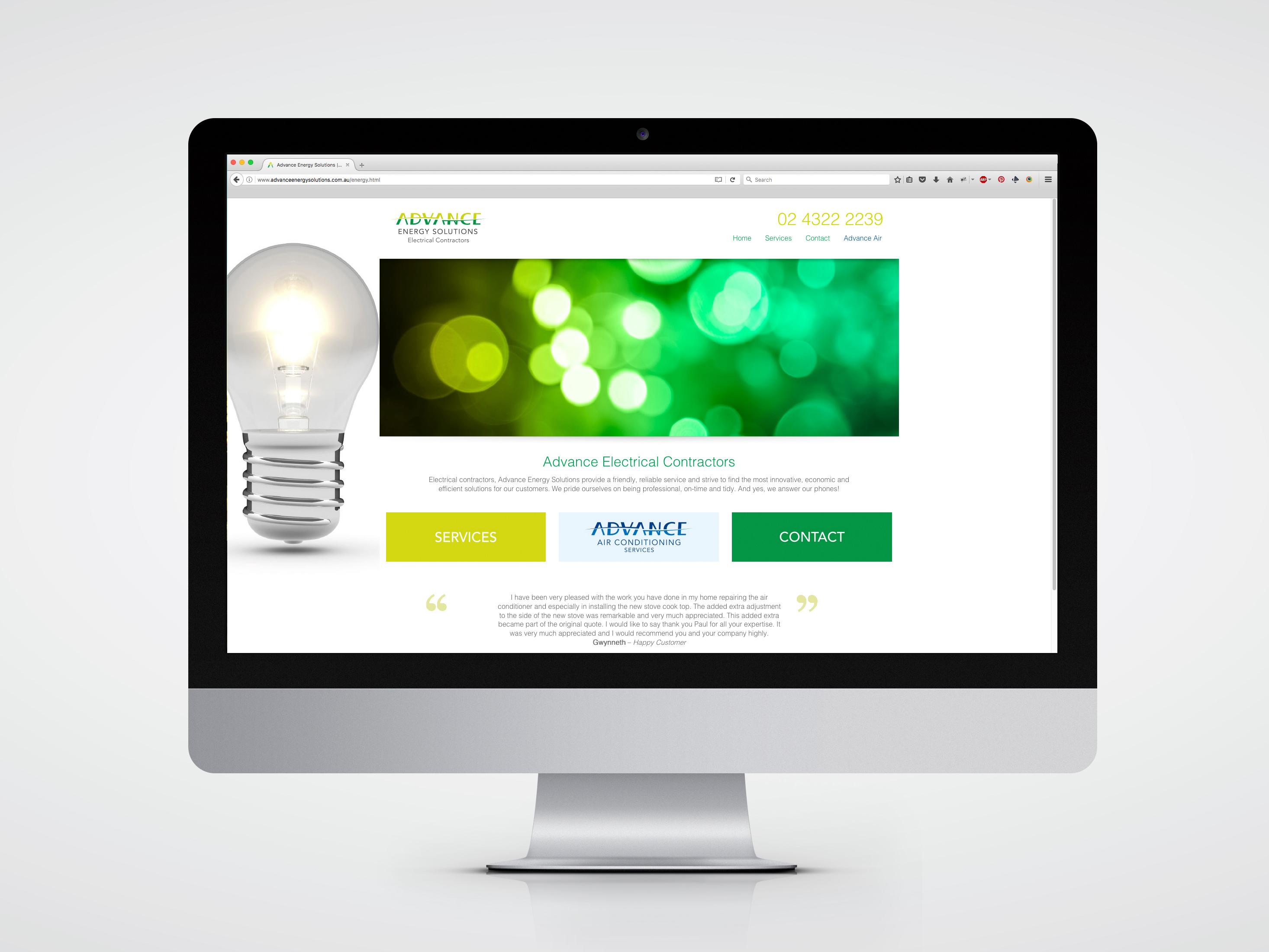 Web design for Advance Electrical Contractors Central Coast home page