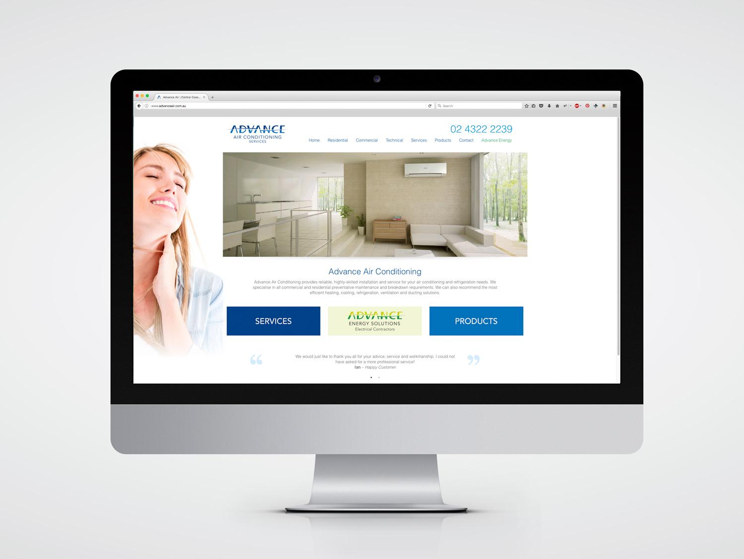 Web design for Advance Air Conditioning Central Coast home page